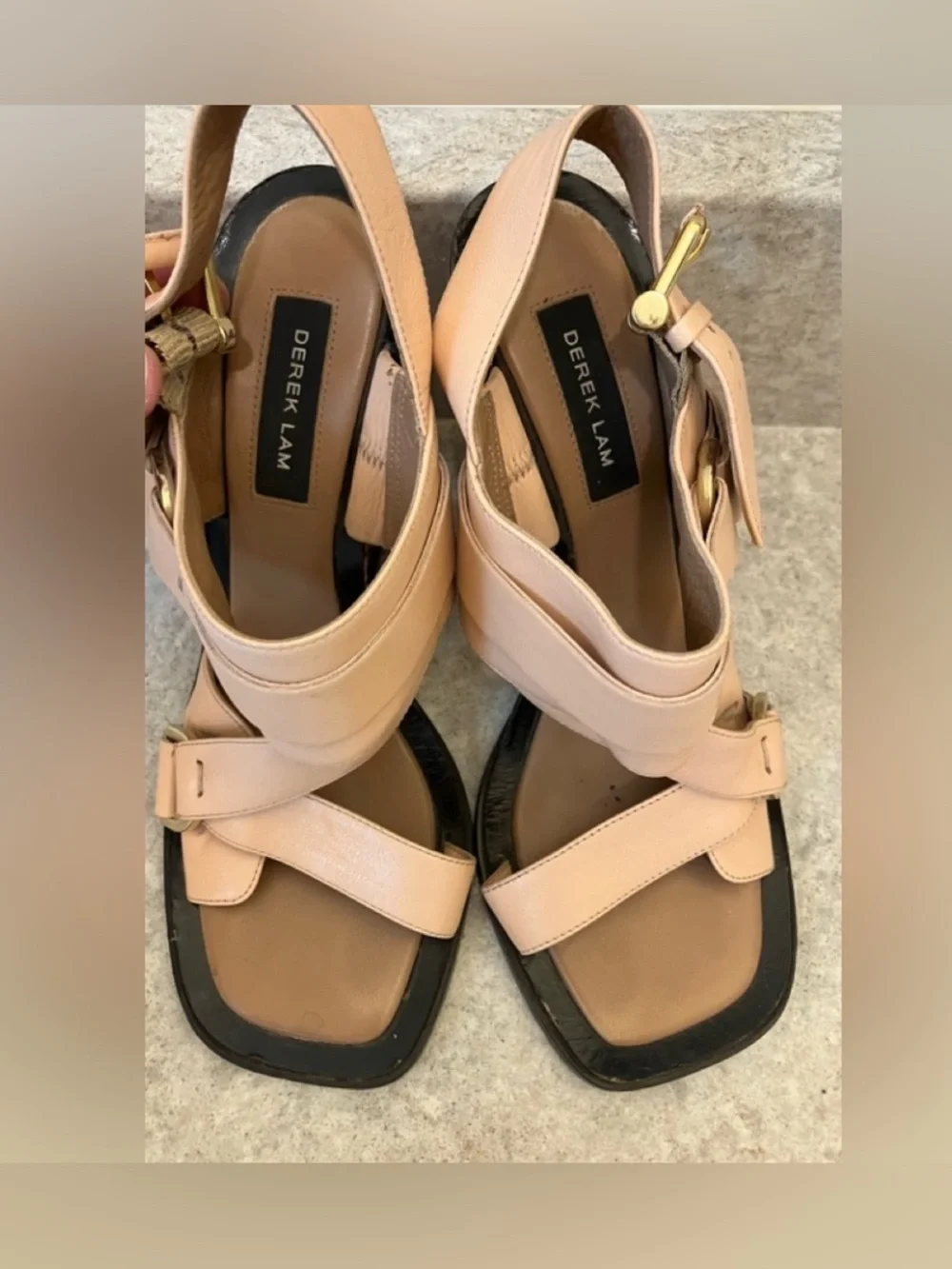 Derek Lam Blush Leather Cork-Pattern Wedge Sandals